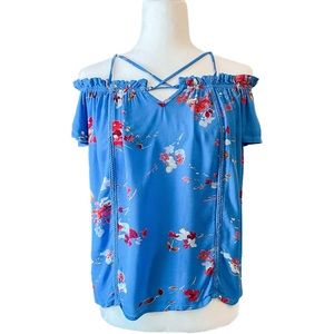 Women’s Xhilaration Off The Shoulder Floral Top Size XS Blue Blouse